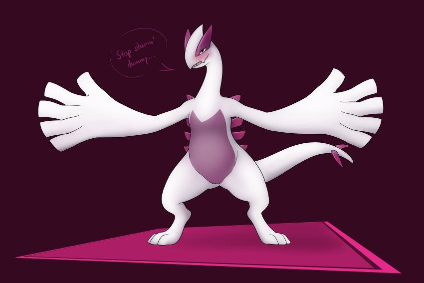 2019 absurd_res drake_drachenlicht female feral hi_res legendary_pok&eacute;mon looking_at_viewer lugia nintendo pok&eacute;mon pok&eacute;mon_(species) pussy simple_background smile solo text video_games