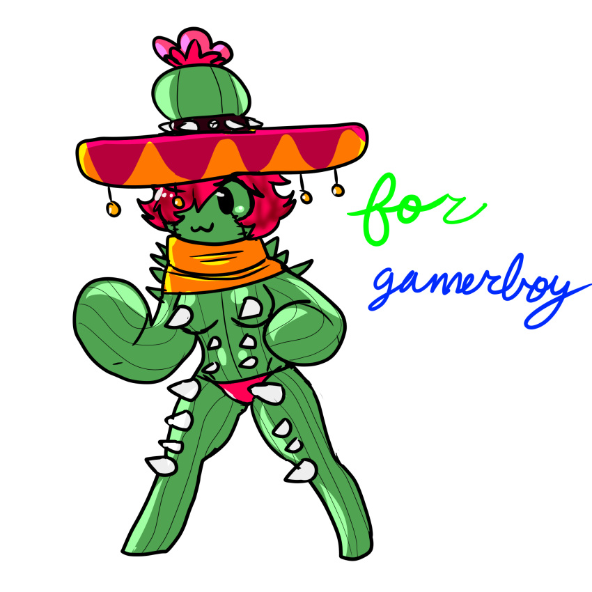 2019 blush breasts cactus catus clothing doggo:3 female flower hat hi_res humanoid large_hat mexican not_furry plant smile solo spikes