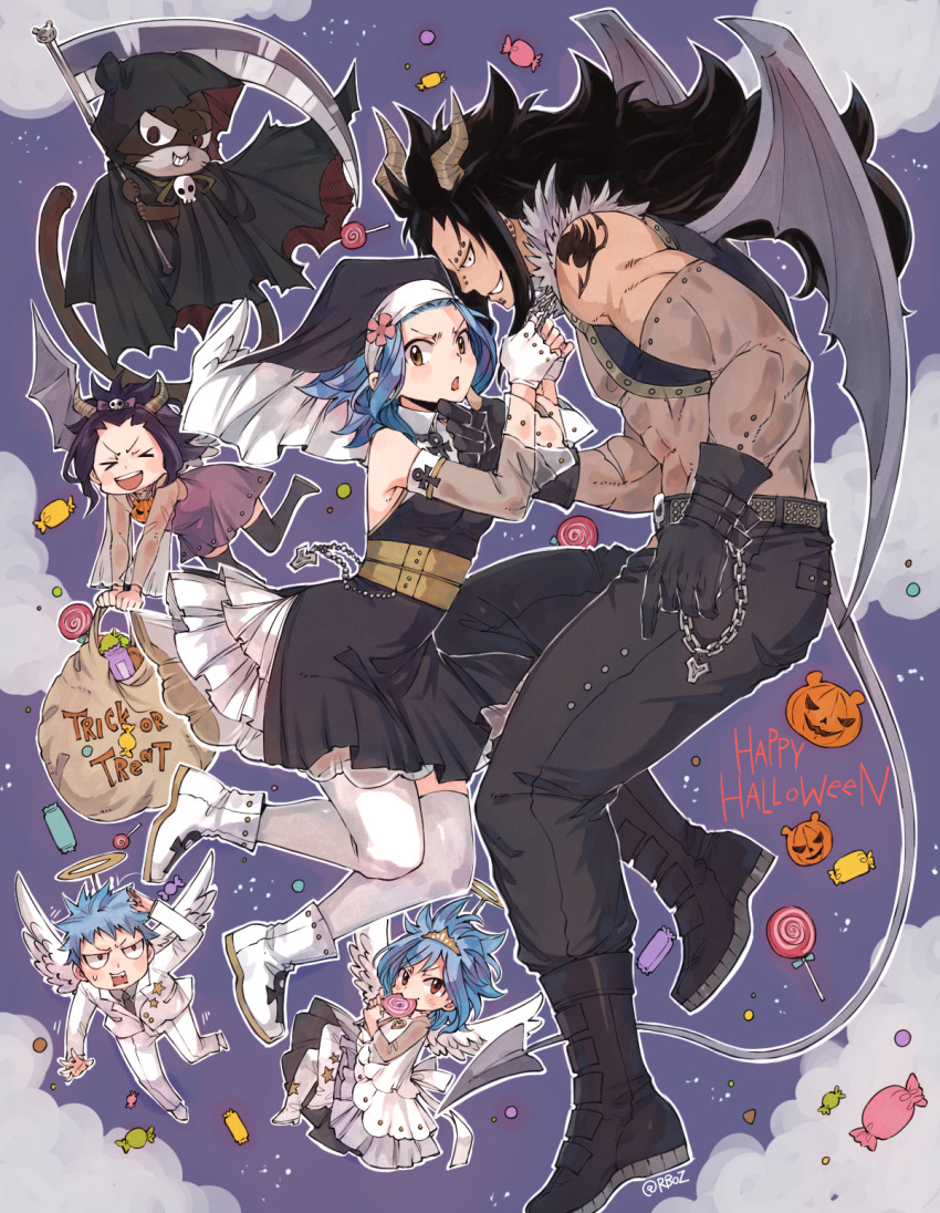 2boys 3girls angel_wings belt black_dress black_footwear black_gloves black_legwear black_pants blazer blue_hair boots chains child couple demon_horns demon_wings detached_sleeves dress ear_piercing fairy_tail feathered_wings fingerless_gloves gajeel_redfox gloves grey_sleeves grey_wings grin highres horns if_they_mated jacket layered_dress levy_mcgarden long_sleeves looking_at_viewer multiple_boys multiple_girls nose_piercing open_mouth pantherlily pants parent_and_child piercing rusky see-through shiny shiny_clothes short_dress short_hair sleeveless sleeveless_dress smile tattoo thighhighs v-shaped_eyebrows white_dress white_gloves white_jacket white_legwear white_pants white_wings wings zettai_ryouiki