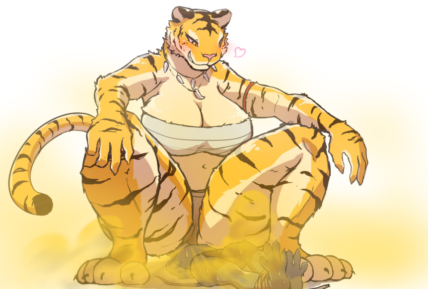 &lt;3 2018 amazon anthro bdsm big_breasts blush bondage bound breasts duo facesitting fart fart_fetish felid female fur hi_res male mammal pantherine restrained size_difference suzume_333 sweat thick_thighs tiger tribal