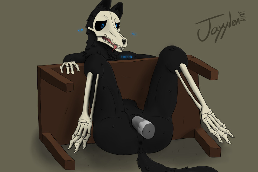 2019 absurd_res anthro anus black_fur black_sclera butt canid canine digital_media_(artwork) disembodied_penis erection female fur hi_res jayydenarts male mammal nude open_mouth penis pussy scp-1471 scp_foundation sex sharp_teeth simple_background skull teeth thick_thighs tongue