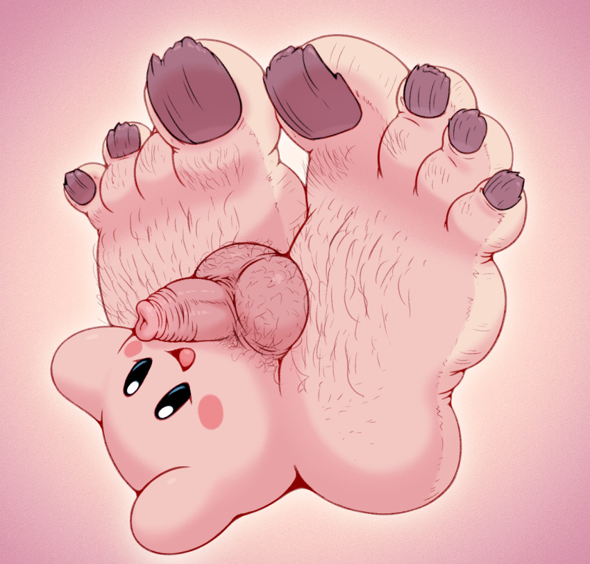 4_toes :d alien balls big_feet feet foot_fetish hair hairy_balls hairy_feet hi_res huge_feet humanoid_feet humanoid_penis kirby kirby_(series) lying male nintendo not_furry nude on_back open_mouth penis pubes smile solo toes tongue uncut video_games waddling_head what yowesephth