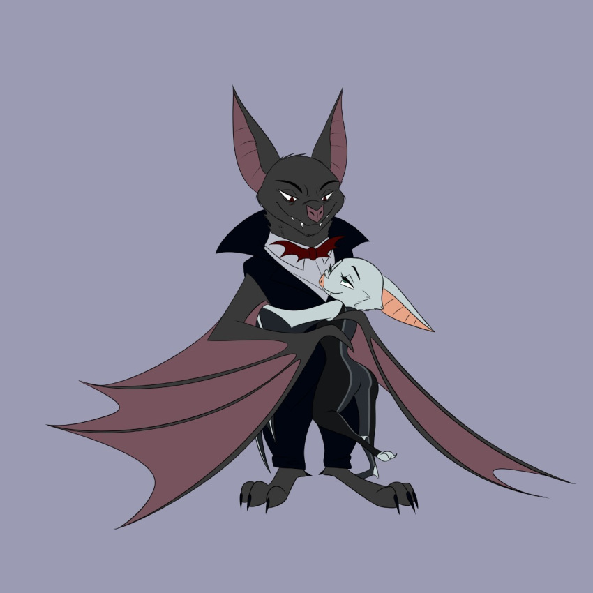 anthro anthro_on_anthro bat_wings chiropteran cuddling disney fan_character female hi_res hug male male/female mammal membranous_wings microchiropteran phyllostomid romantic skeletonguys-and-ragdolls vampire_bat wings yangochiropteran zootopia