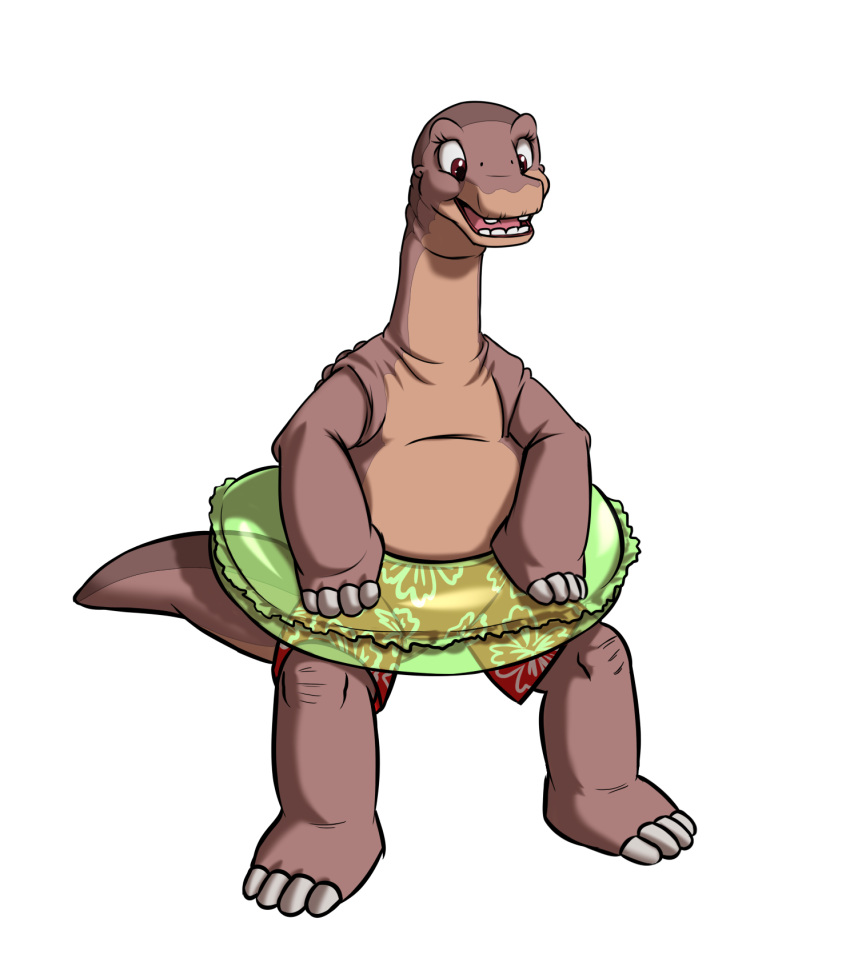clothing debro dinosaur don_bluth hi_res littlefoot reptile riding_crop scalie shorts swimming swimming_trunks swimsuit the_land_before_time whip