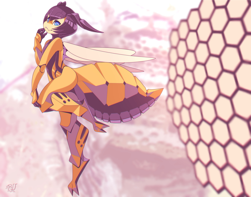 2019 5_fingers anthro arthropod bee blue_eyes digital_media_(artwork) hi_res hymenopteran insect nude phation solo wings