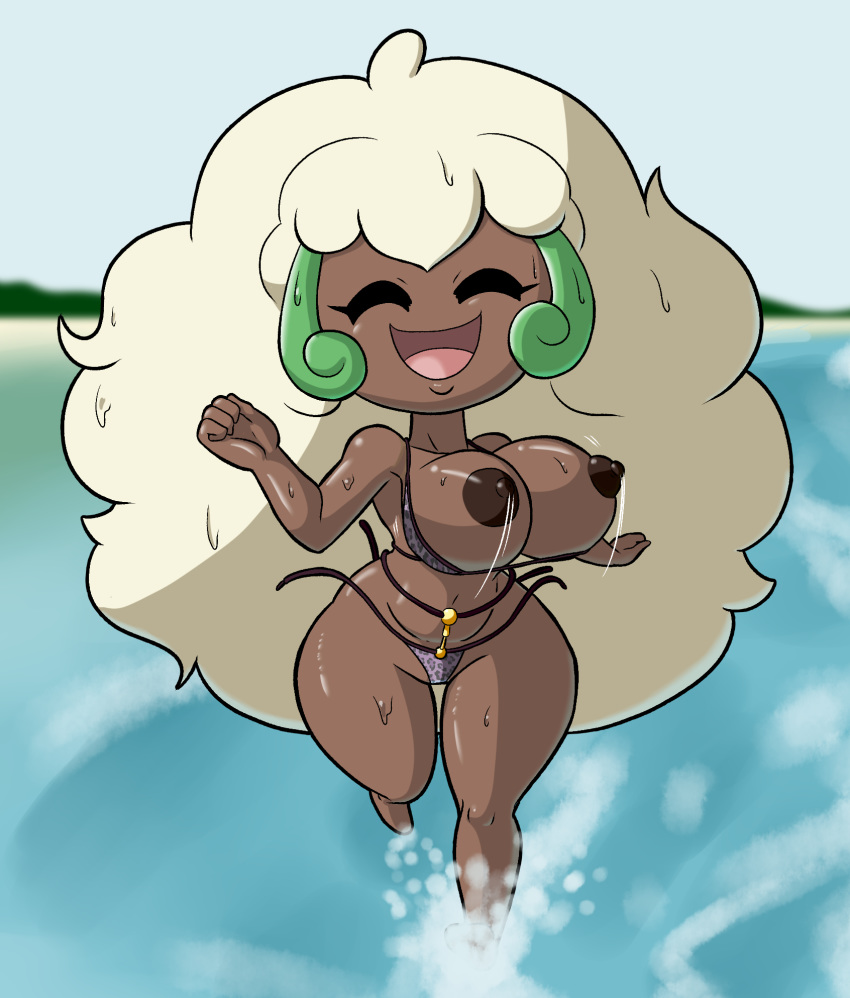 big_breasts bikini breasts clothing female flora_fauna nintendo plant pok&eacute;mon pok&eacute;mon_(species) short_stack swimsuit tansau video_games water whimsicott