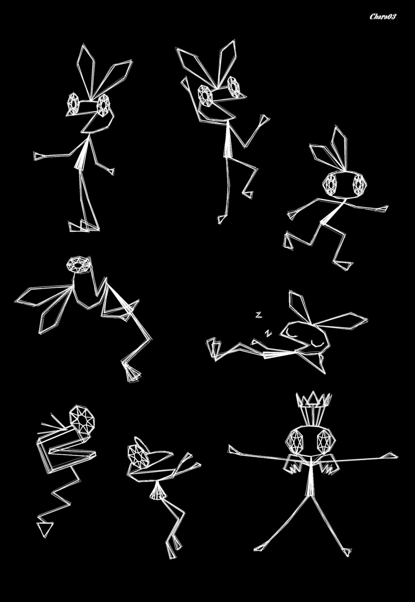 amphibian anthro biped black_background clothed clothing crown dress eyes_closed female frog happy lagomorph long_legs looking_at_viewer lying mammal polygons pose rabbit simple_background sleeping sneaking standing vib-ribbon vibri video_games wings