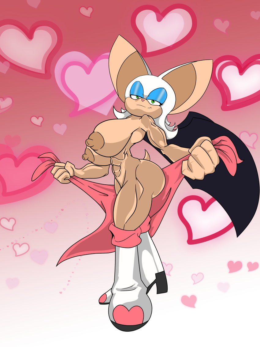 2019 absurd_res artybear big_breasts breasts digital_media_(artwork) female hi_res looking_at_viewer muscular nipples nude rouge_the_bat simple_background smile sonic_(series)