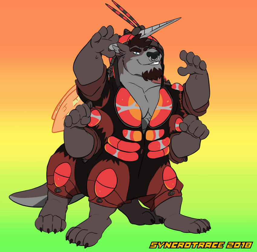 2018 4_arms bigroodraws buzzwole clothed clothing cosplay facial_piercing looking_at_viewer male mammal multi_arm multi_limb multifur muscular muscular_male mustelid nintendo nose_piercing nose_ring otter piercing pok&eacute;mon pok&eacute;mon_(species) solo taur ultra_beast video_games wolfang_blitz