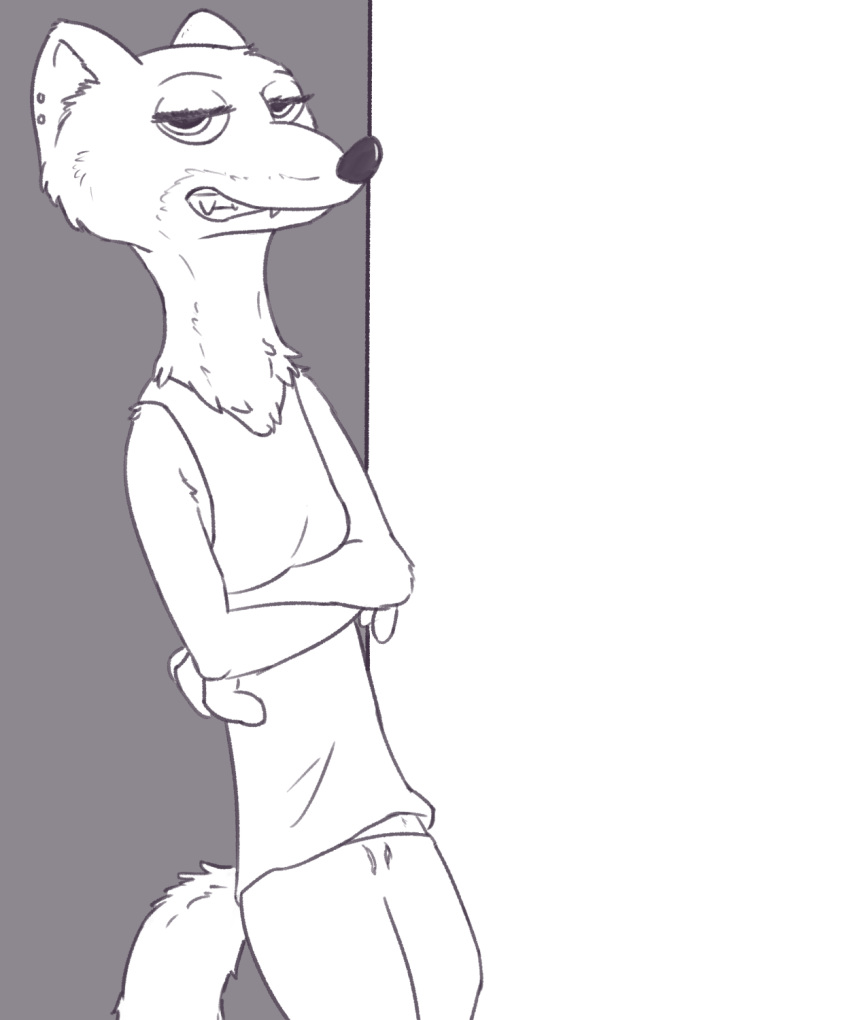 2019 a-signature anthro black_nose clothed clothing crossgender disney duke_weaselton ear_piercing ear_ring fur hi_res long-tailed mammal mustela mustelid musteline piercing shirt simple_background smile tank_top zootopia