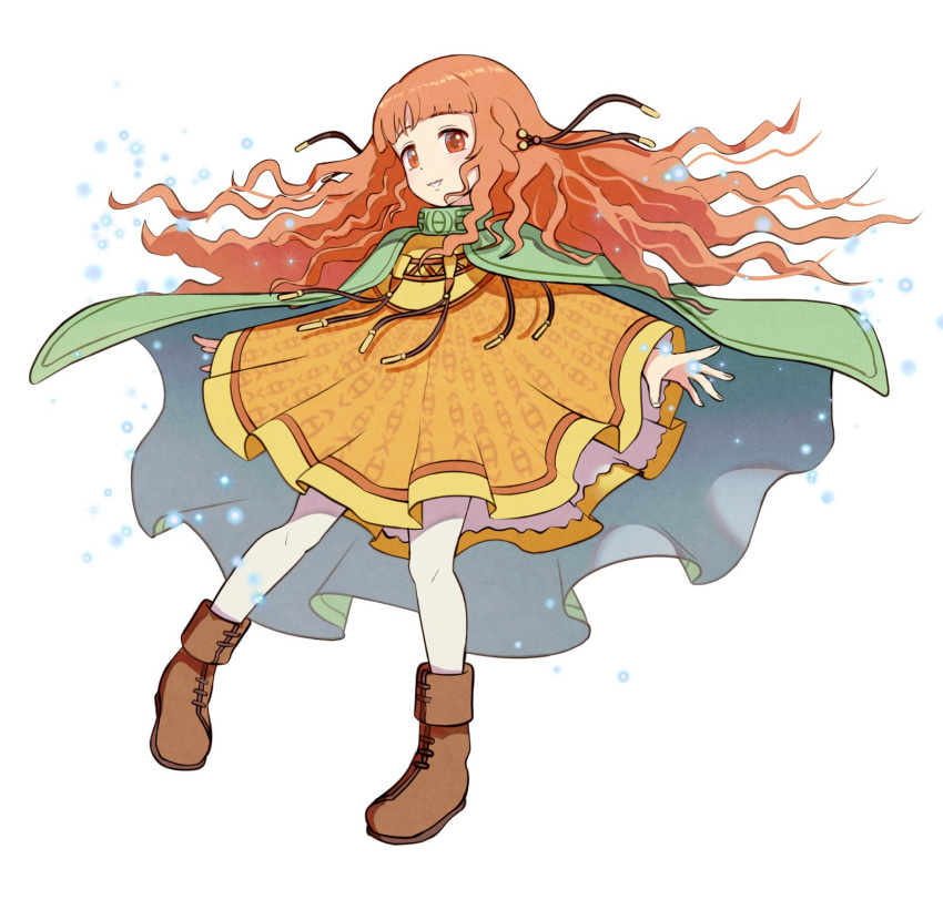 1girl boots cape fire_emblem fire_emblem:_akatsuki_no_megami full_body gonzarez hair_ornament highres long_hair nintendo orange_hair parted_lips red_eyes simple_background solo white_background white_legwear yune