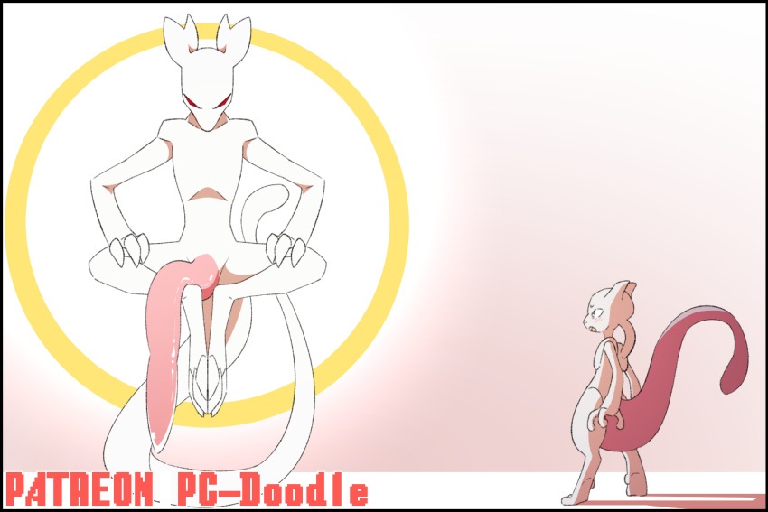 alien blush duo earthbound_(series) giygas legendary_pok&eacute;mon macro male mewtwo nintendo pc-doodle penis pok&eacute;mon pok&eacute;mon_(species) shocked simple_background size_difference video_games