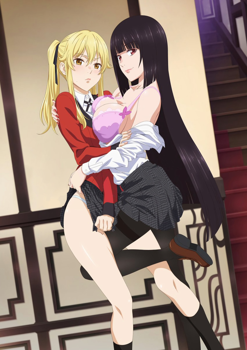 bra cleavage jabami_yumeko kakegurui pantsu seifuku skirt_lift symmetrical_docking