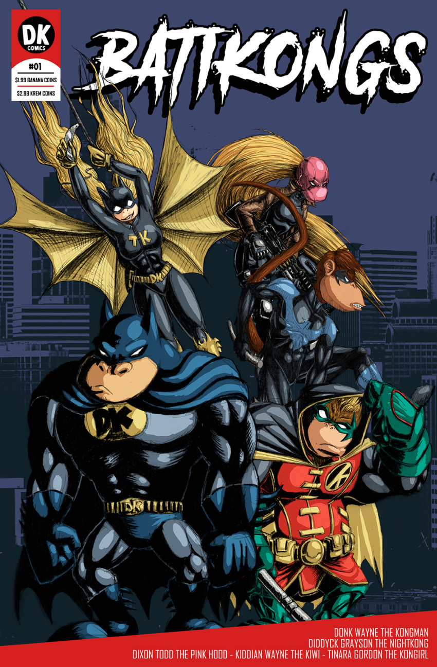 ape avian batgirl batman batman_(series) bird cape clothing comic dc_comics diddy_kong diddy_kong_racing dixie_kong donkey_kong_(character) donkey_kong_(series) female gorilla grumpy heroine hi_res kiddy_kong mammal monkey nightwing nintendo nintendo_64 nintendo_ds nintendo_ds_family primate rareware red_hood robin shesamonkey tiny_kong video_games