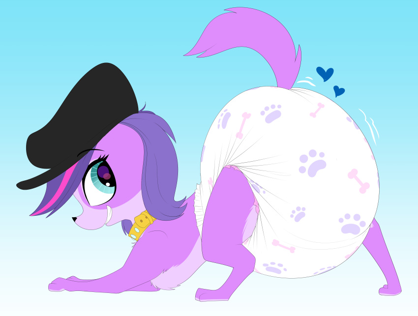 absurd_res collar diaper fur hair hat hi_res littlest_pet_shop purple_fur purple_hair solo unknown_artist zoe_trent