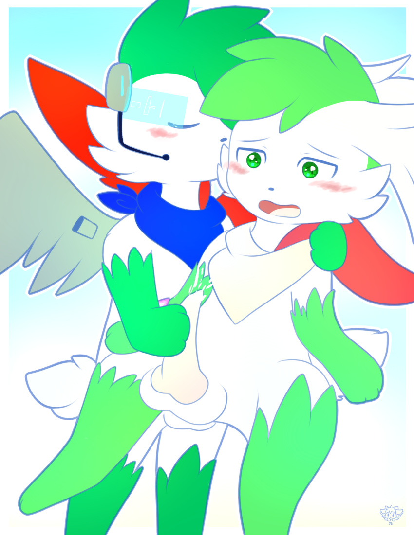 balls blush cum fan_character hi_res hoverboots legendary_pok&eacute;mon male male/male nexusofstarlight nintendo penis pixy pok&eacute;mon pok&eacute;mon_(species) shaymin shaymin_(sky_form) video_games