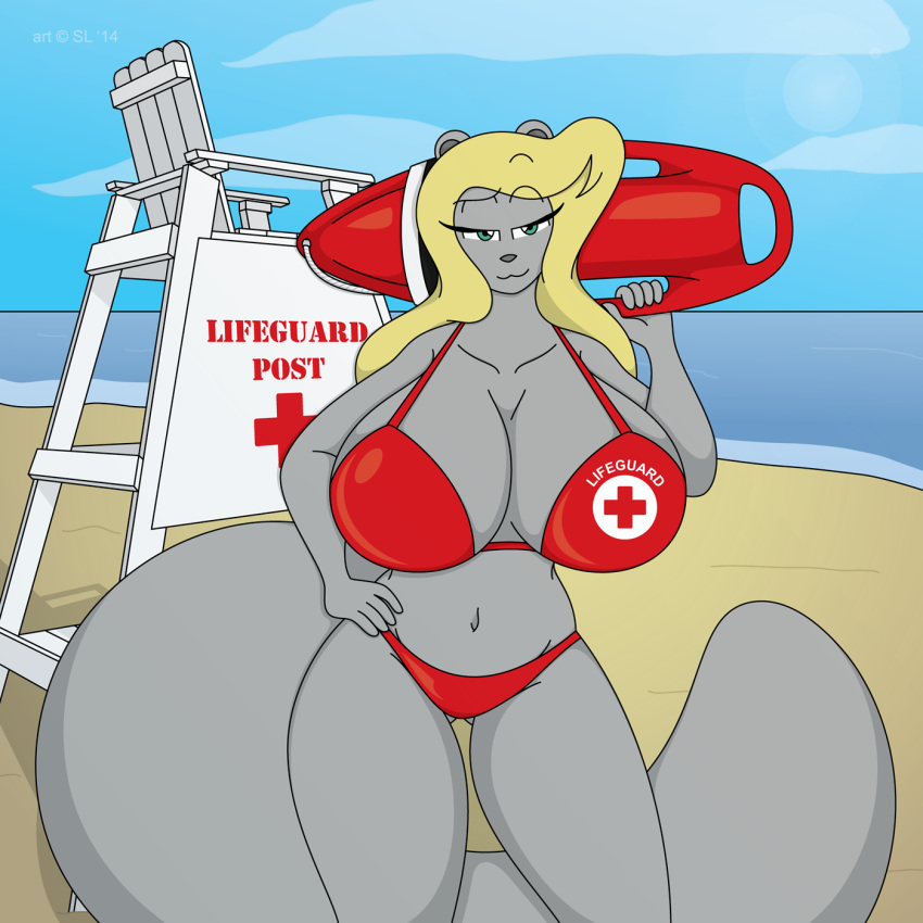 beach bikini clothing female hair hi_res lifeguard mammal rodent satsumalord sciurid seaside solo swimsuit