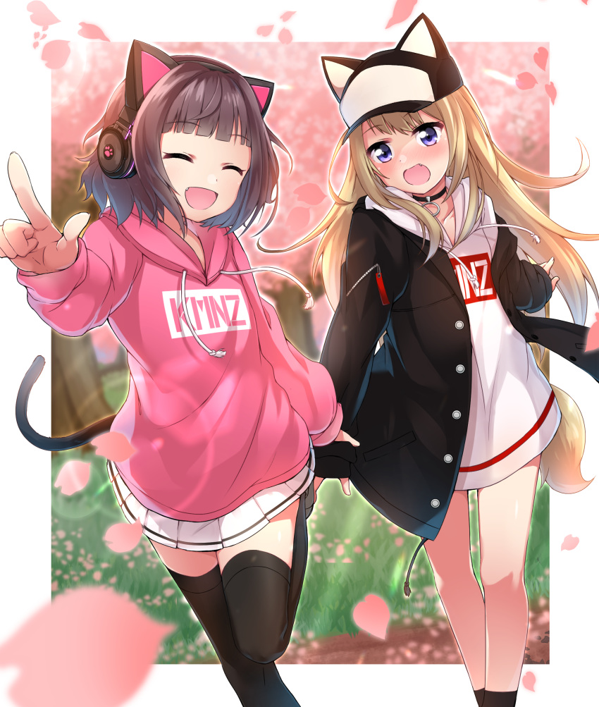 animal_ears headphones kmnz lita_(kmnz) liz_(kmnz) minowa_sukyaru tail thighhighs