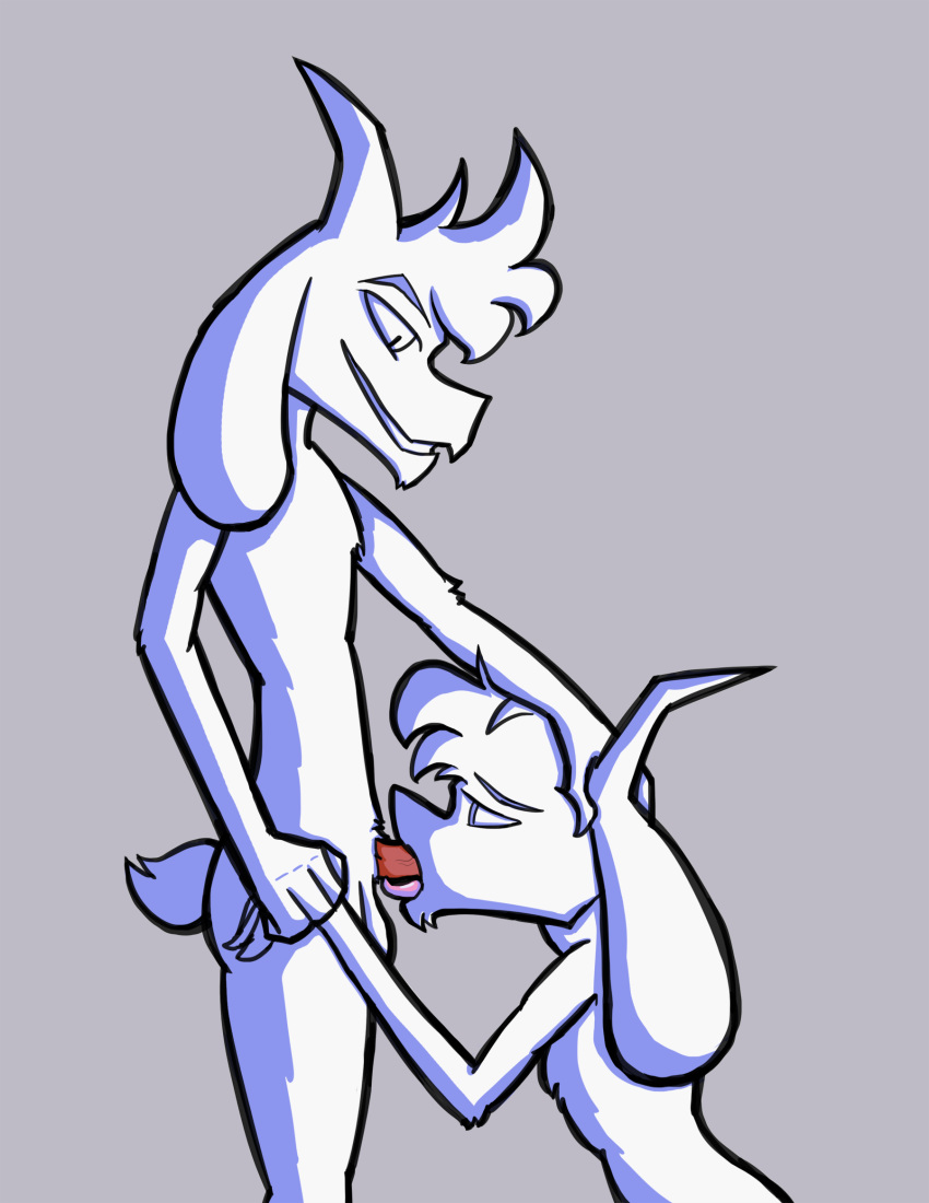 anthro balls bovid caprine cel_shading fellatio fur goat hand_holding hand_on_head hi_res horn male male/male mammal oral oral_penetration penetration penis selfcest sex side_view simple_background skribbleydoo smile square_crossover teeth tongue white_fur