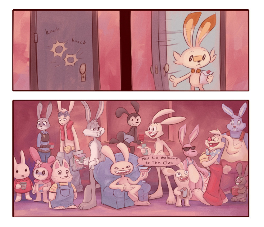 aardman_animations anthro bow_tie buckteeth bugs_bunny chair clothing cocktail_glass comic crossed_legs crossover dialogue disney dress drum energizer energizer_bunny eyewear fur general_mills holding_object judy_hopps king_kazma looney_tunes mascot max_&amp;_ruby max_(max_&amp;_ruby) max_(sam_&amp;_max) miffy multicolored_fur musical_instrument my_melody nintendo nude onegai_my_melody oswald overalls pants parallelpie party pok&eacute;mon pok&eacute;mon_(species) police_uniform rabbid recliner roger_rabbit sanrio scorbunny sitting smile solo_cup standing summer_wars sunglasses teeth text trix trix_rabbit two_tone_fur uniform video_games wallace_and_gromit warner_brothers were-rabbit who_framed_roger_rabbit zootopia