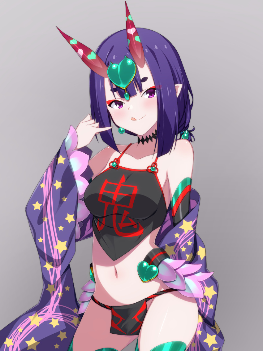 fate/grand_order fundoshi horns japanese_clothes lingerie open_shirt pointy_ears shuten_douji_(fate/grand_order) skylader thighhighs