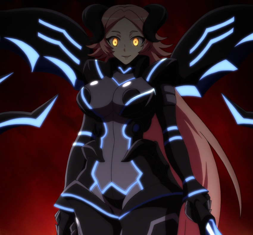 abyss_healer armor bikini_armor bodysuit breasts cardfight!!_vanguard corruption highres horns large_breasts long_hair pink_hair screencap stitched tagme third-party_edit