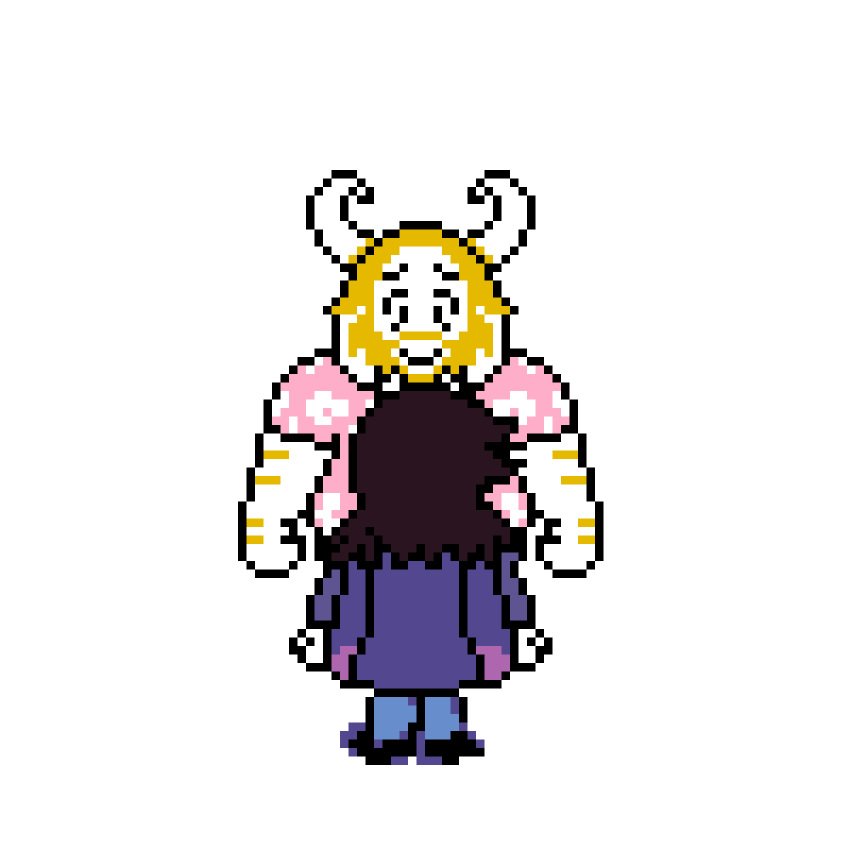 2019 animated arm_hair asgore_dreemurr beard blonde_hair boss_monster bovid caprine deltarune digital_media_(artwork) facial_hair female goat goatboyalex hair happy hi_res hug male mammal pixel pixel_(artwork) scalie sprite susie_(deltarune) undertale video_games wholesome