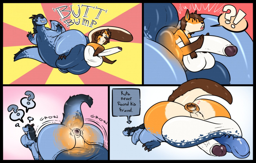 ! ? accidental_vore anus balls big_balls butt_transformation canid canine comic dragon duo fox head_between_cheeks heyitshappydoodles huge_balls humor hyper hyper_balls hyper_penis kara_(karathefox) male male/male mammal merging penis rykuta text transformation uncut what wings