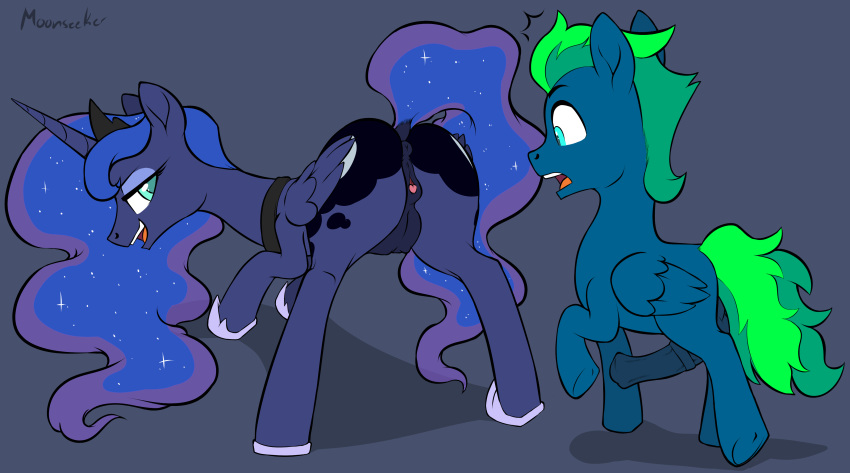 absurd_res anatomically_correct animal_genitalia animal_pussy cosmic_hair crown cutie_mark equine_pussy fan_character female friendship_is_magic hi_res horn male my_little_pony penis princess_luna_(mlp) pussy seductive simple_background sketchy_skylar