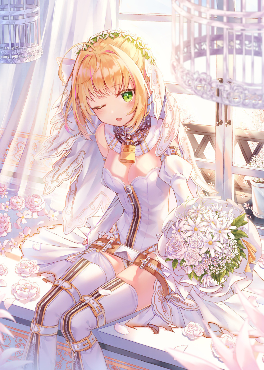 cleavage fate/extra fate/grand_order fate/stay_night leotard momingie saber_bride saber_extra thighhighs