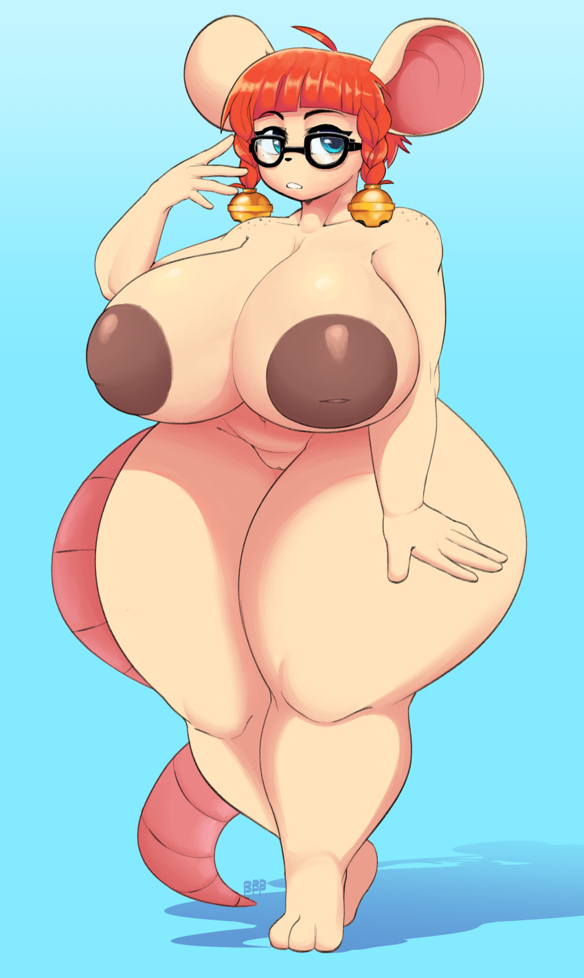 absurd_res anthro big_breasts big_butt breasts bunybunyboi butt digital_media_(artwork) female fur hair hi_res huge_breasts huge_butt huge_thighs hyper hyper_breasts hyper_butt hyper_thighs inverted_nipples looking_at_viewer mammal nipples nude pussy rat rodent simple_background solo thick_thighs wide_hips