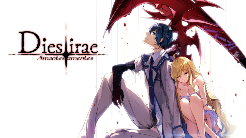 blood cleavage dies_irae dress light tagme torn_clothes uniform wallpaper weapon