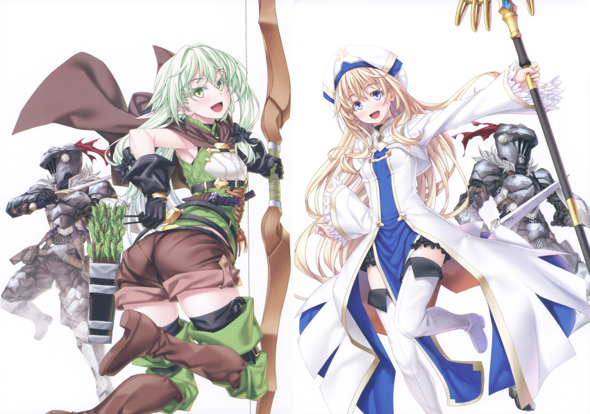 armor ass elf goblin_slayer goblin_slayer_(character) heels high_elf_archer kannatsuki_noboru pointy_ears priestess sword tagme thighhighs weapon