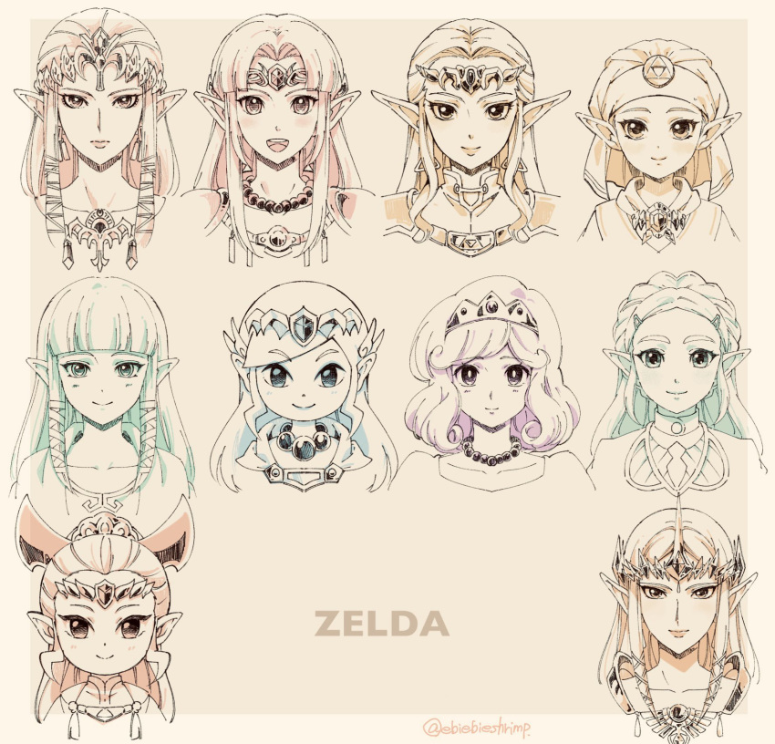 6+girls :d bangs blunt_bangs blush braid brooch carrying character_name closed_mouth collarbone crown_braid curly_hair diadem earrings expressionless eyebrows_visible_through_hair forehead four_swords_adventures gem hair_ornament hairclip highres hime_cut jewelry long_hair looking_at_viewer multiple_girls multiple_persona necklace nintendo open_mouth pale_color parted_bangs pearl_necklace pointy_ears ponytail portrait princess_carry princess_zelda round_teeth short_hair shuri_(84k) sidelocks smile swept_bangs teeth the_legend_of_zelda the_legend_of_zelda:_a_link_between_worlds the_legend_of_zelda:_a_link_to_the_past the_legend_of_zelda:_breath_of_the_wild the_legend_of_zelda:_ocarina_of_time the_legend_of_zelda:_skyward_sword the_legend_of_zelda:_twilight_princess twitter_username upper_body veil young_zelda zelda_musou