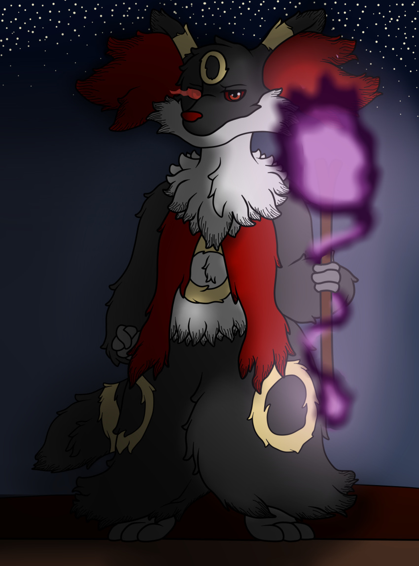 black_fur dark_magic delphox digital_media_(artwork) fak&eacute;mon fan_character fur glowing grey_fur hybrid magic male nintendo pok&eacute;mon pok&eacute;mon_(species) red_fur simple_background solo spyre_the_umbrox umbrox video_games wildwolfproduction yellow_fur