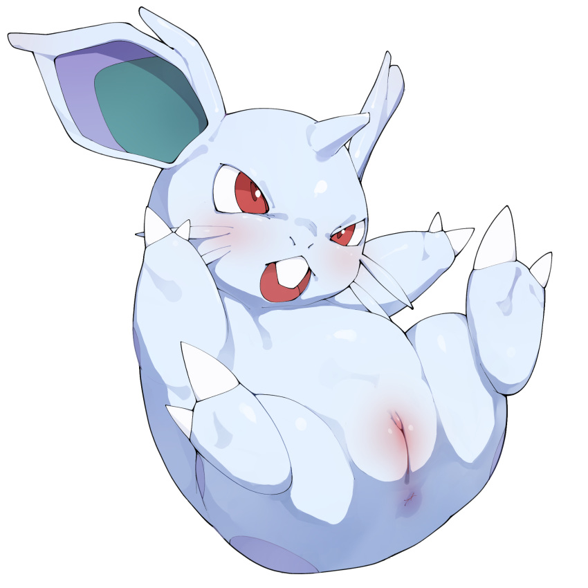 anus buckteeth female feral hi_res nidoran nidoran♀ nintendo open_mouth pok&eacute;mon pok&eacute;mon_(species) pussy simple_background solo spread_legs spreading teeth tongue video_games white_background youjomodoki