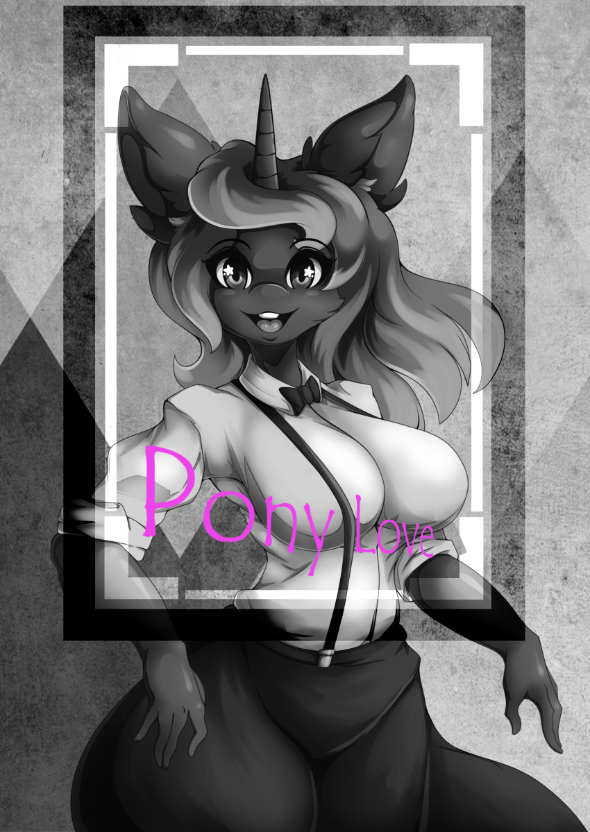 2019 absurd_res anthro artist-apprentice587 clothing female friendship_is_magic hi_res horn looking_at_viewer luna_(disambiguation) monochrome my_little_pony open_mouth princess princess_luna_(mlp) royalty smile solo starry_eyes