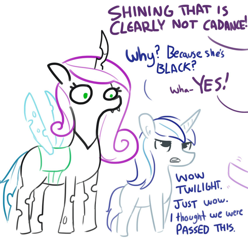 2019 brother changeling dialogue disguise english_text equid fangs feral friendship_is_magic horn mammal my_little_pony queen_chrysalis_(mlp) shining_armor_(mlp) sibling simple_background sister text tjpones twilight_sparkle_(mlp) unicorn white_background