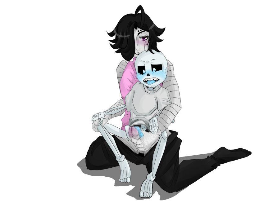 00kaori00 animated_skeleton bone clothed clothing duo male male/male mettaton_ex not_furry penis sans_(undertale) skeleton undead undertale video_games