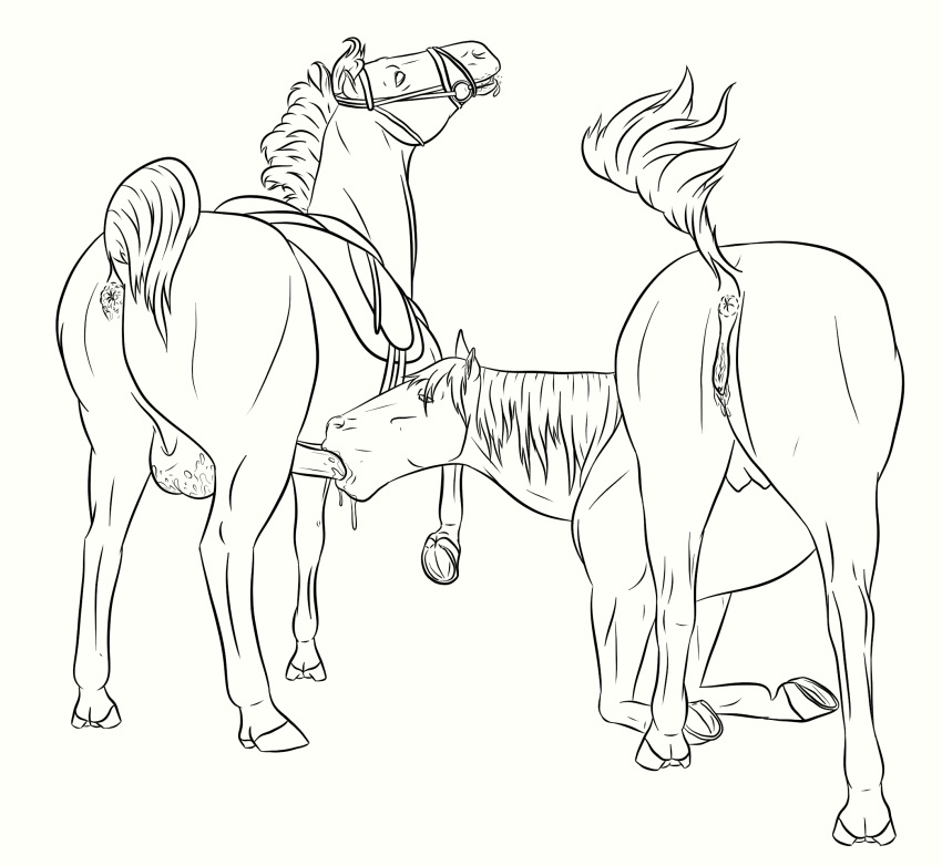 2018 animal_genitalia anus bdsm bondage bound bridle digital_drawing_(artwork) digital_media_(artwork) duo equid equine erection female feral fur hair hi_res horse lionsilverwolf male male/female mammal open_mouth oral penetration pussy saddle