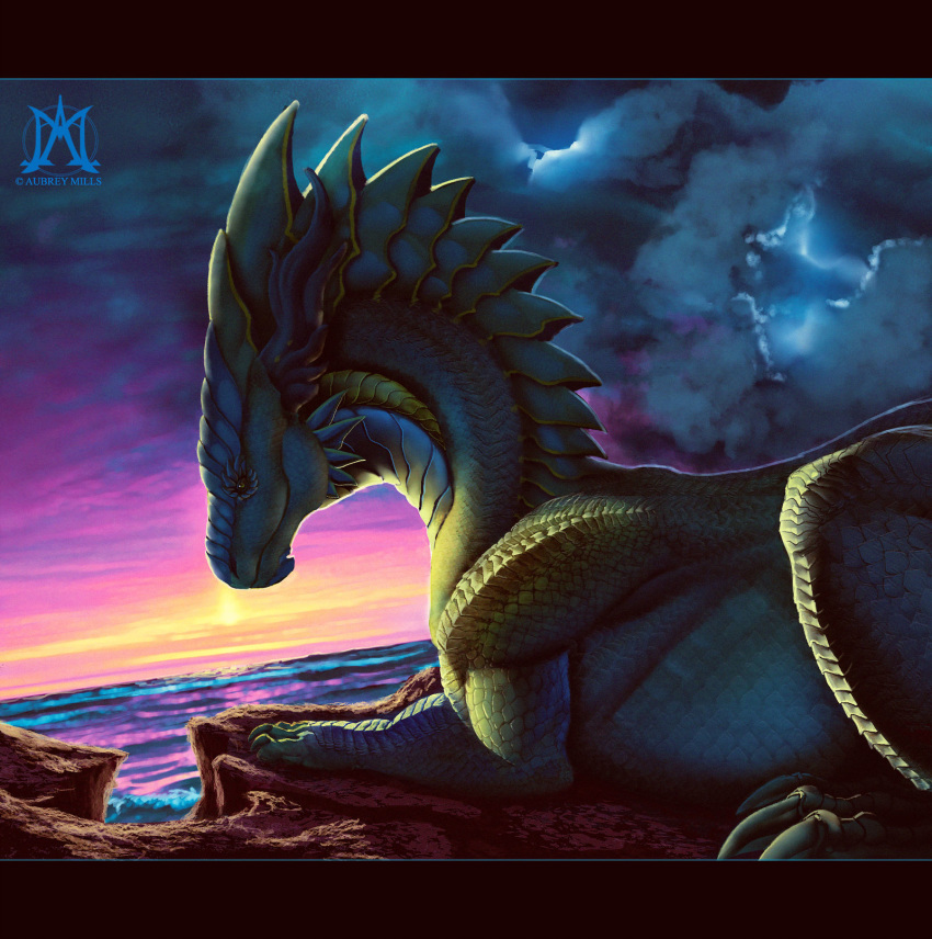 2019 ambiguous_gender black_bars claws digital_media_(artwork) dragon feral green_scales hi_res noctem-tenebris scales solo