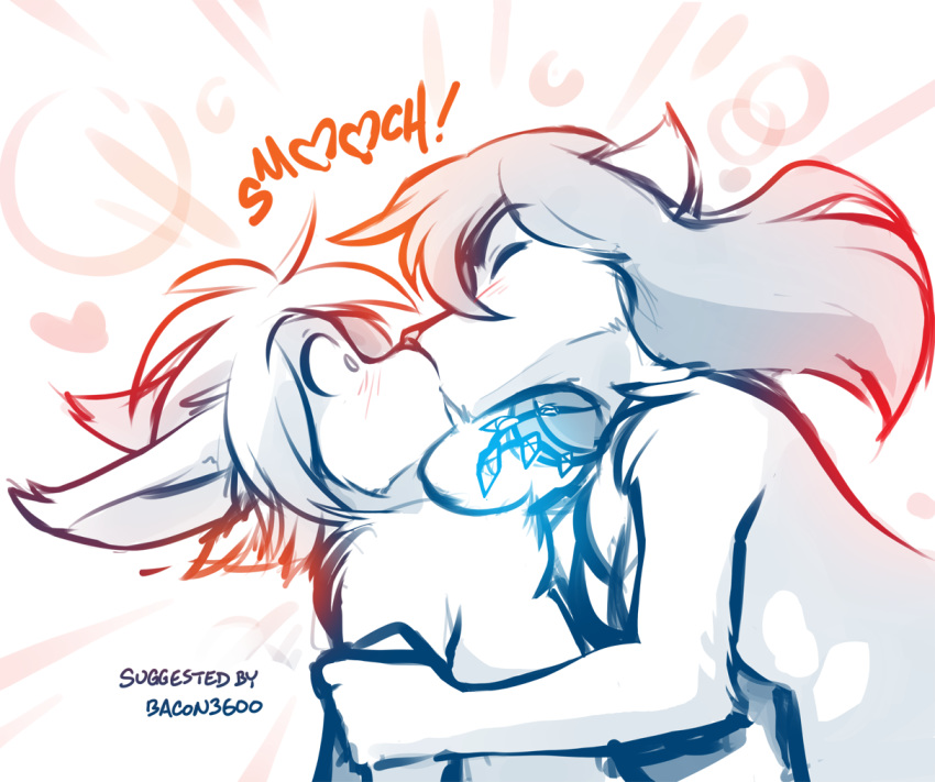 &lt;3 2019 anthro basitin blush canid canine canis casual_nudity chest_tuft crystal duo english_text eyes_closed female fur hair jewelry keidran keith_keiser kissing male male/female mammal monochrome natani necklace nude shocked simple_background sketch surprise text tom_fischbach tuft twokinds webcomic white_background wolf