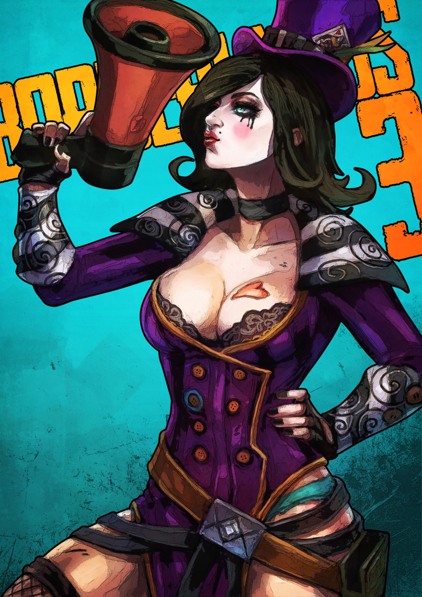 absurdres borderlands borderlands_3 breasts cleavage facepaint highres mad_moxxi monori_rogue nail_polish