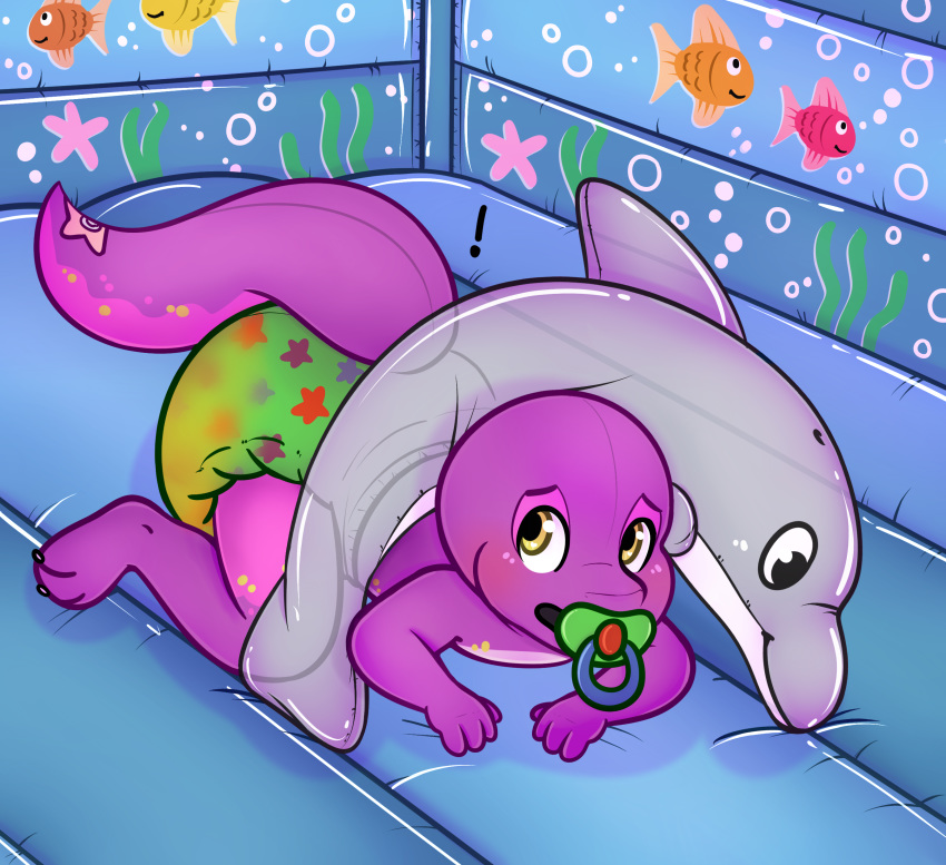 animate_inanimate bounce_house cetacean cub delphinoid diaper dinosaur inflatable living_inflatable mammal marine reptile scalie sea_life toothed_whale young zombineko zoran