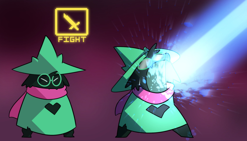 &lt;3 abstract_background beam black_fur bovid caprine deltarune english_text eyes_closed eyewear fur glasses goat hat mammal melee_weapon potoobrigham ralsei scarf sword text video_games weapon