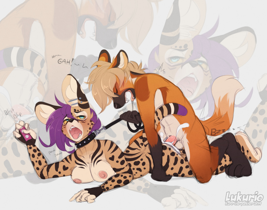 2019 anthro asphyxiation balls blush breasts canid canine choking collar controller cum digital_media_(artwork) dipstick_tail drooling duo ear_piercing eyes_closed felid feline female fur green_eyes hair kuro_murasaki leash loke lukurio male male/female mammal maned_wolf moan multicolored_tail nipples nude open_mouth panting penetration penis piercing purple_hair remote_control saliva serval sex sex_toy simple_background spots spotted_fur tomboy tongue vibrator