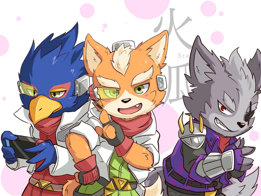 abby00531 anthro avian bird canid canine canis clothed clothing falco_lombardi fox_mccloud group male mammal nintendo nintendo_switch simple_background star_fox video_games wolf wolf_o'donnell