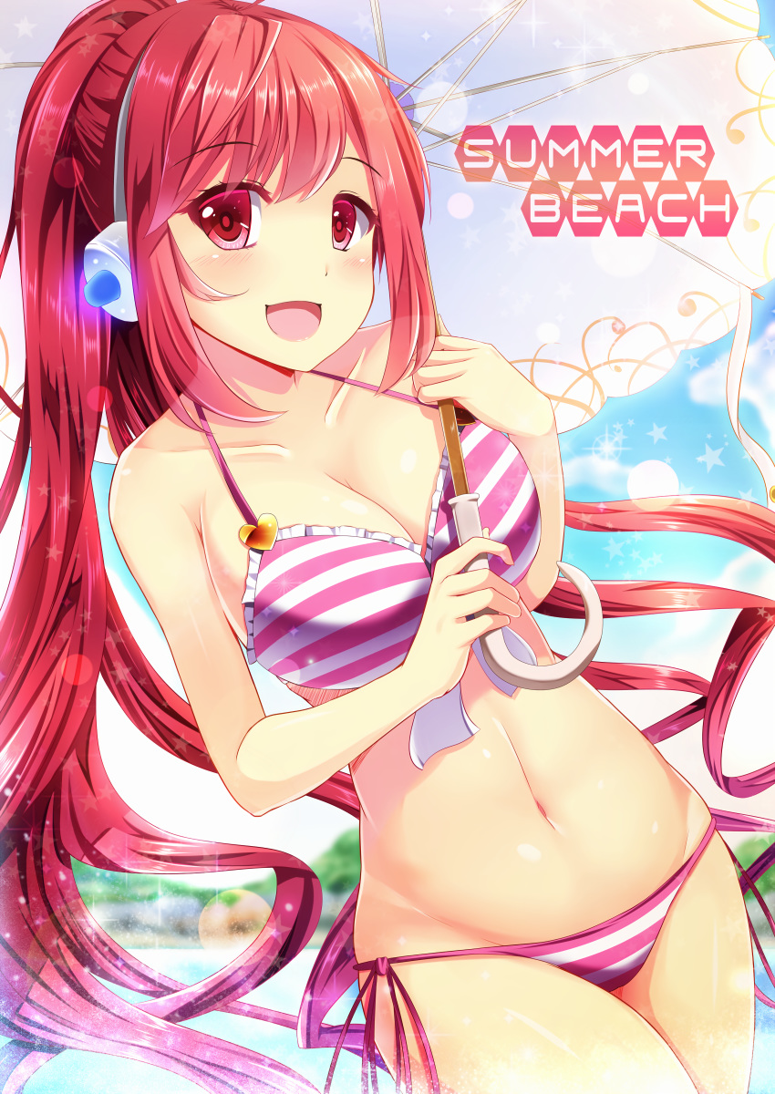 bikini cleavage headphones possibly_upscaled? rasis sound_voltex swimsuits tagme umbrella