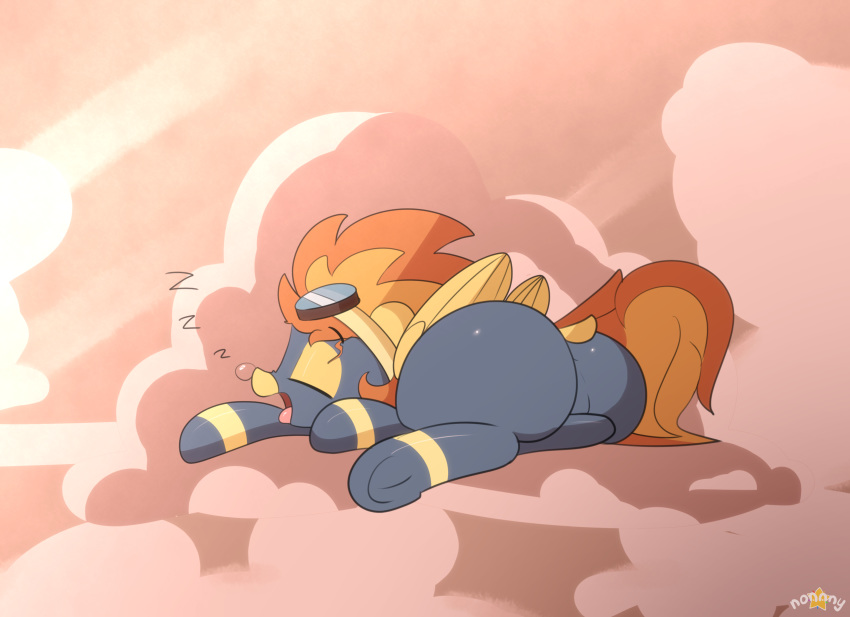 2019 ambiguous_gender digital_media_(artwork) equid equine eyewear feathered_wings feathers feral friendship_is_magic hi_res mammal my_little_pony n0nnny pterippus sleeping solo sound_effects spitfire_(mlp) wings wonderbolts_(mlp) zzz