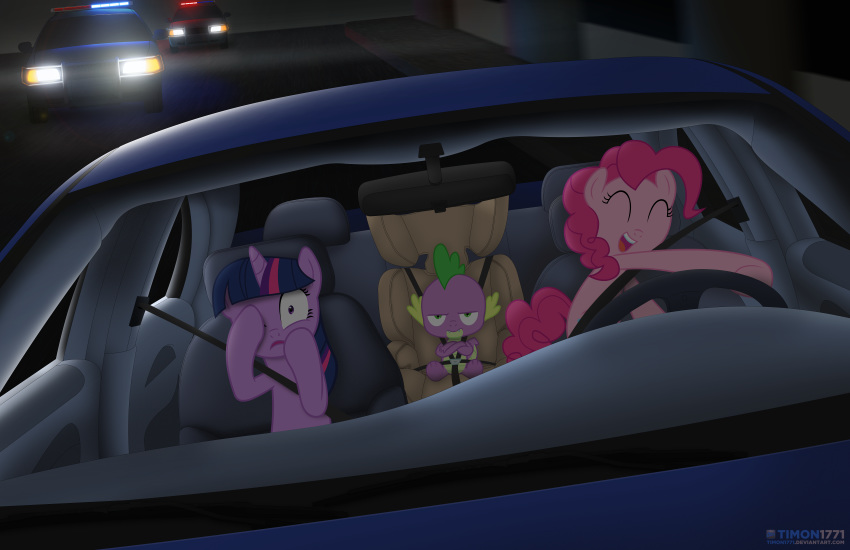 absurd_res car dragon earth_pony equid equine female feral friendship_is_magic hi_res horn horse male mammal my_little_pony pinkie_pie_(mlp) pony spike_(mlp) timon1771 twilight_sparkle_(mlp) unicorn vehicle